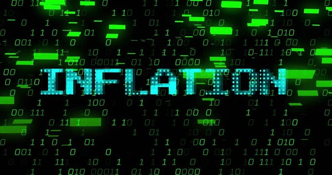 Cyan pixel INFLATION title flickering as rising noise and green glitches overrunning, showing decay