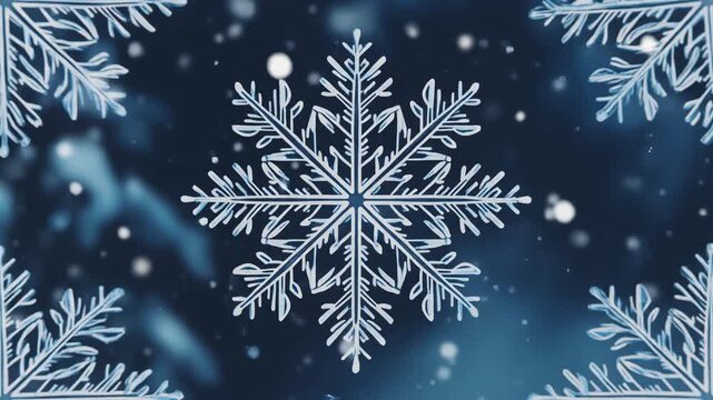 Blue snowflake design with frosty winter background and border