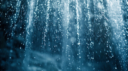 Obraz premium water droplets cascading in a dark blue ambiance