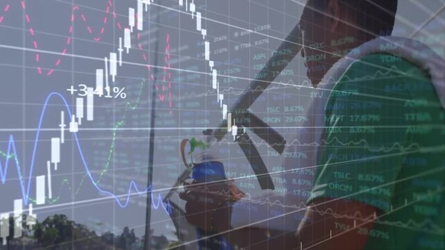 Players contesting ball as camera panning causing finance candle overlay cycling markets over play