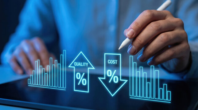 Financial report data analysis concept with quality cost performance on digital tablet