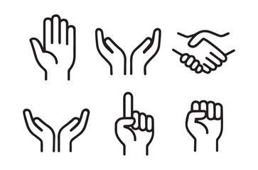 Obraz premium set of black line art hand gestures on white background
