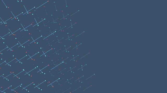 Sparse, isometric field of short blue lines and tiny red and blue nodes that oscillate and shift across a dark slate background.