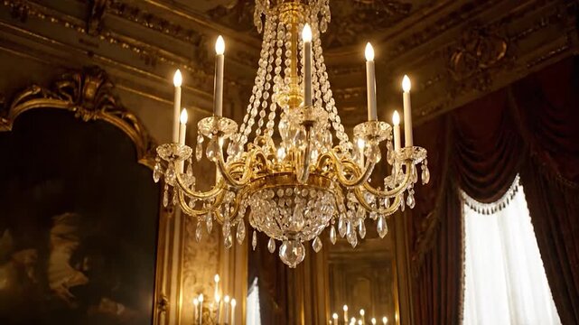 Luxurious Interior of an Ornate Room with Chandeliers and Mirrors.