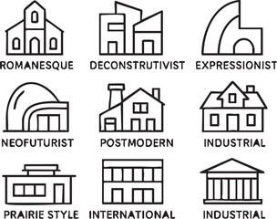 Naklejka premium Architectural Styles Line Art Collection 2.