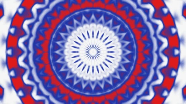Vibrant abstract mandala design with red, blue, and white geometric patterns on a white background. Perfect for graphic resources, backgrounds, and decorative art.