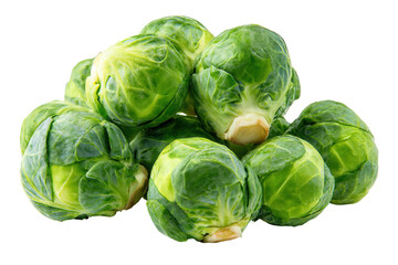 Fototapeta premium Fresh green Brussels sprouts isolated PNG, healthy vegetable for cooking and salads isolated on a white background
