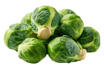 Obraz premium Fresh green Brussels sprouts isolated PNG, healthy vegetable for cooking and salads isolated on a white background