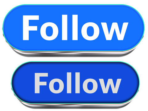 Follow call to action UI button with hover effect, rounded blue social media follow button for profile subscription and online community interface isolated png transparent background