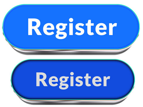 Register call to action UI button with hover effect, rounded blue website registration interface button for creating new user account isolated png transparent background