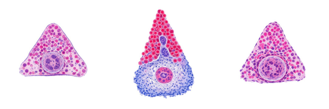 Paneth cell isolated on white background, intestinal crypt secretory cell, パネート細胞 (Panēto Saibō), Paneth-Zelle, human small intestine epithelial cell, antimicrobial peptide-producing cell, microscopic