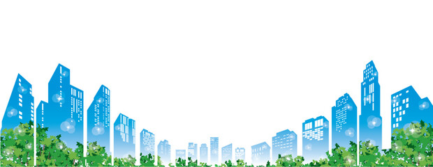 緑豊かな爽やかな街並みイラスト. 