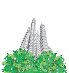 緑豊かな爽やかな街並みイラスト. 