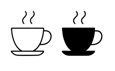 Obraz premium Minimalist drink icon, vector illustration of a cup of coffee, black and white in outline and silhouette design style