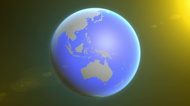 The animation shows a graphic representation of the earth and highlights the location and map of Solomon Islands colored red.