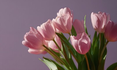 Fototapeta premium culptural bouquet of pink tulips, minimal arrangement