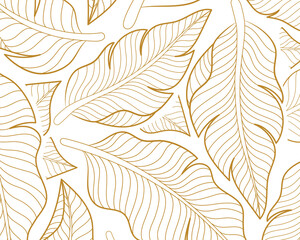 Golden Leaf Pattern. Tropical Background