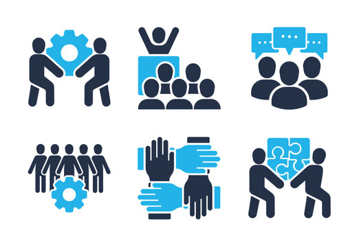 Collaboration and Project Management icon set. Solid glyph series icons