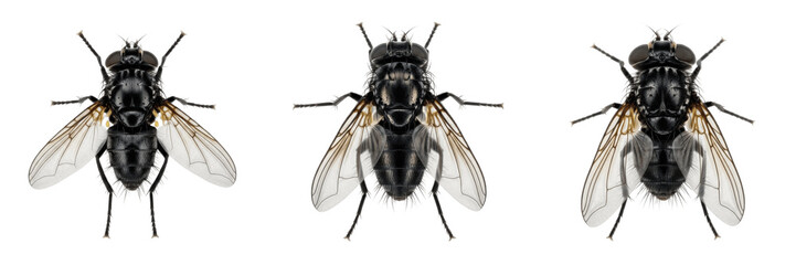 Black fly Simuliidae isolated on white background, human parasite, biting fly, vector insect, macro photography, dipteran species, fly close-up, detailed macro, fly extreme detail, black fly isolated © PindiBoys