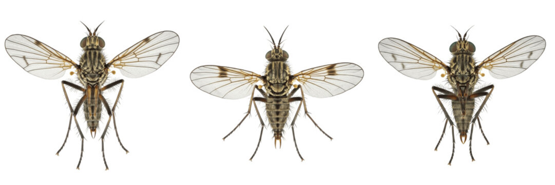 Sand fly Phlebotominae isolated on white background, human parasite, blood-sucking insect, leishmaniasis vector, fly macro photography, insect close-up, dipteran species, sand fly extreme detail