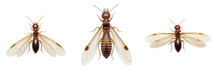Termite winged alate Isoptera isolated on white background, reproductive caste, human-associated pest, macro photography, close-up, insect extreme detail, alate termite macro, Isoptera species © PindiBoys