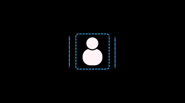 White Person Icon Inside a Dashed Blue Square Frame on Black Background silhouette user