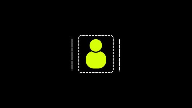 Bright Yellow Person Icon Inside a Dashed White Square Frame on Black Background silhouette user