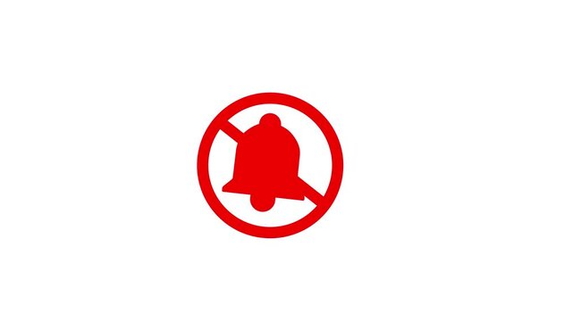 Red Bell Icon with Prohibition Sign on White Background symbol