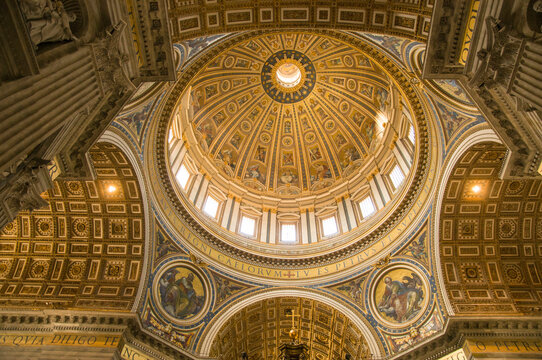 Italy, Rome, Vatican City.  Looking up to the central dome in  Saint Peter's Basilica