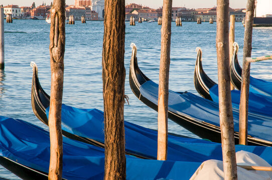 Italy, Vento, Venice.  Composition of gondolas.
