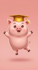 Fototapeta premium 卒業式！ぷくぷく豚のジャンプ