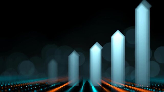 Arrow graph digital growth blue glowing chart art upward trend futuristic progress business innovation financial increase line finance investment marketing technology datum visualisation create
