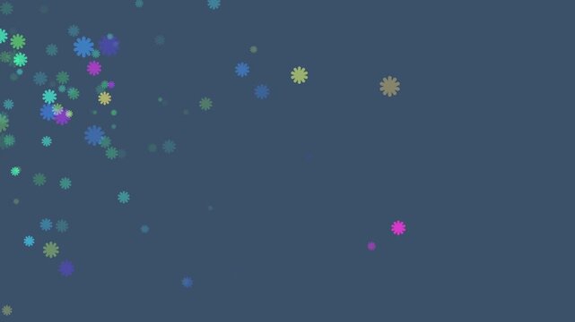 Colorful, flower-shaped icons drifting in a rhythmic, wave-like formation across a muted blue background.