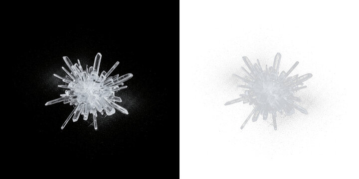 Shattered ice particles isolated on black background, frozen ice shard fragments explosion, broken ice crystal debris scatter, cold ice break effect element for winter and freezing visuals