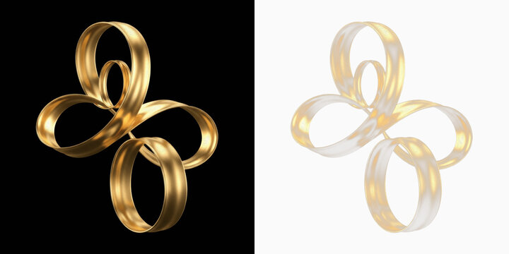 Metallic gold ribbon swirl isolated on black background, elegant gold ribbon curves, luxury metallic swirl decoration, shiny golden ribbon element for festive, celebration, and luxury design visuals