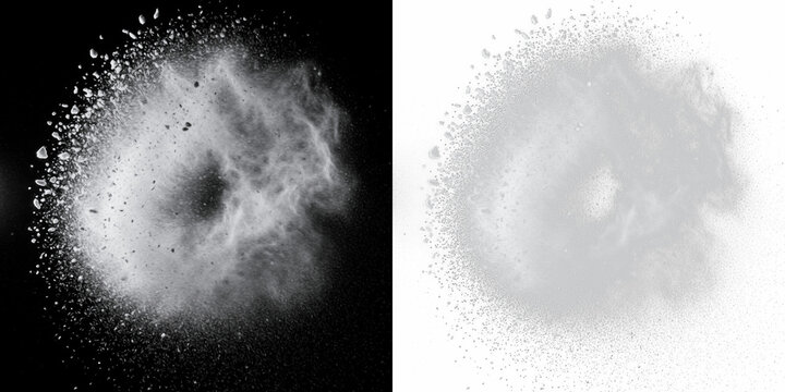 Snow dust swirl isolated on black background, floating snow particles, winter snowstorm effect, swirling snow dust overlay for cold, icy, and seasonal visuals