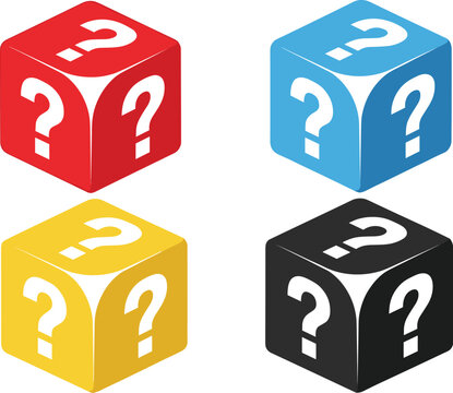 Set of four colorful 3D isometric cubes with white question marks isolated on a white background vector illustration
