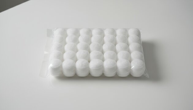 Pack of Sterile Cotton Balls in Clear Plastic Packaging for Medical and Cosmetic Use