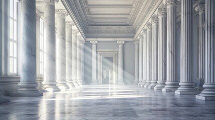 Fototapeta premium Grand Interior of Classical Building with Marble Columns and Light