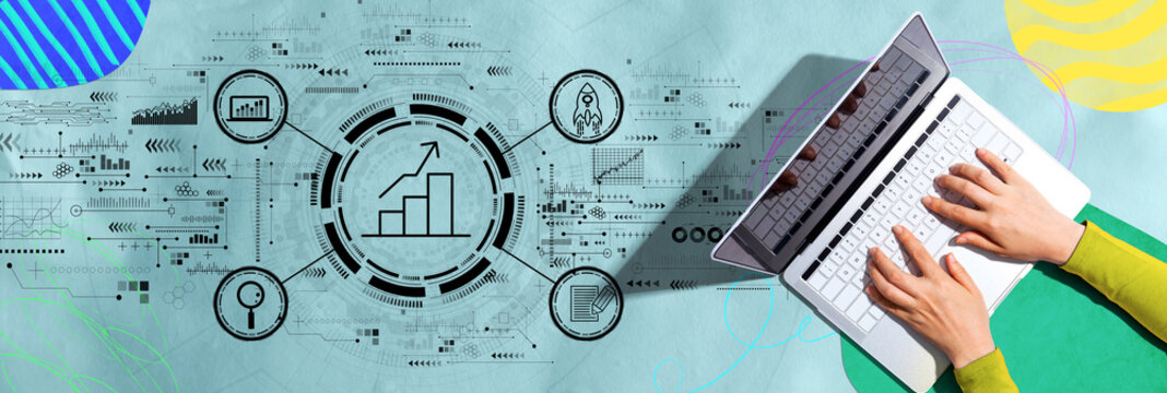 Business growth analysis with person using a laptop
