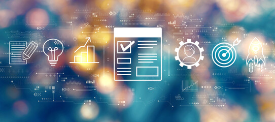 Project management theme with blurred city at night