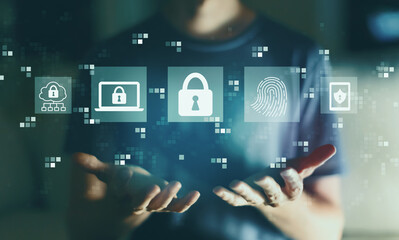 Internet network security concept with young man