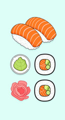 Sushi Salmon Nigiri Maki Wasabi Ginger Set