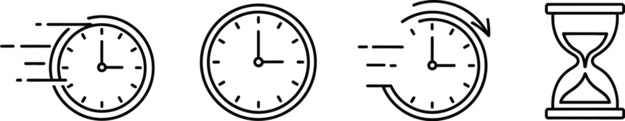 Time management icons with clock and hourglass