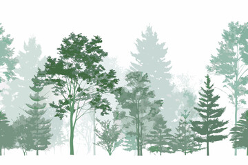 A serene forest landscape with varying shades of green trees © Bablu