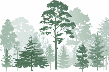 Stylized forest scene with varying shades of green trees illustrated © Bablu