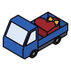 ハートのギフトボックスを運ぶ配送トラック