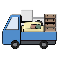 家具や家電を積んだ引越しトラック