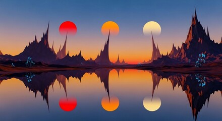 Obraz premium Abstract landscape with stylized celestial bodies