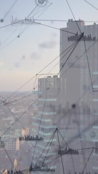 Panning camera showing stepped-balcony tower across high-floor pane, with HUD overlay, copy space